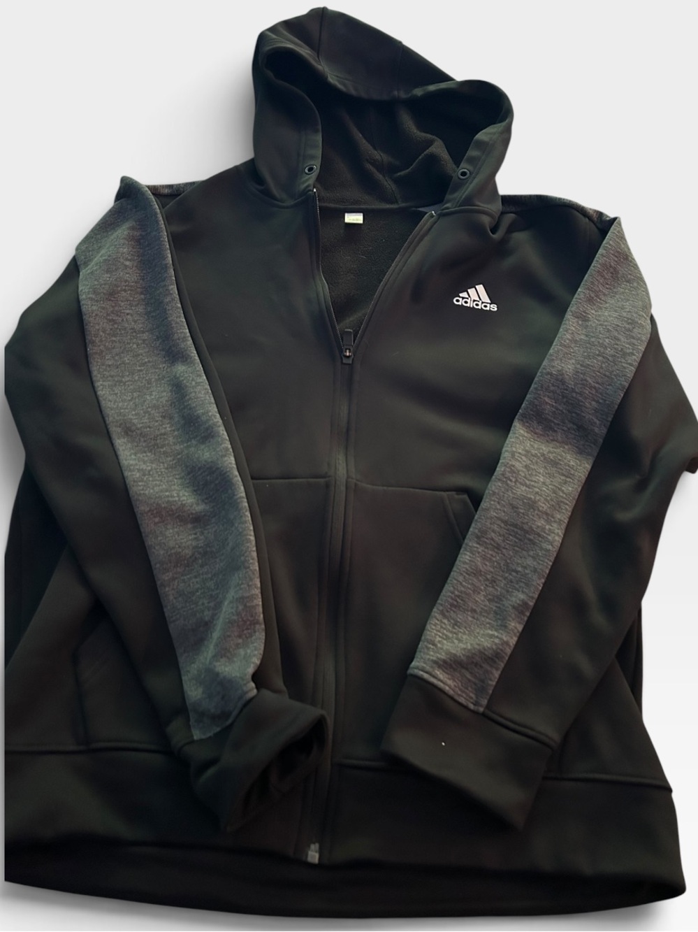 Adidas Men's Black Hooded Full-Zip Jacket with Gray Accent med